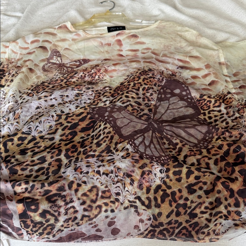 Max & K Leopard Print kaftan multiple Butterfly Designs imposed over the leopard